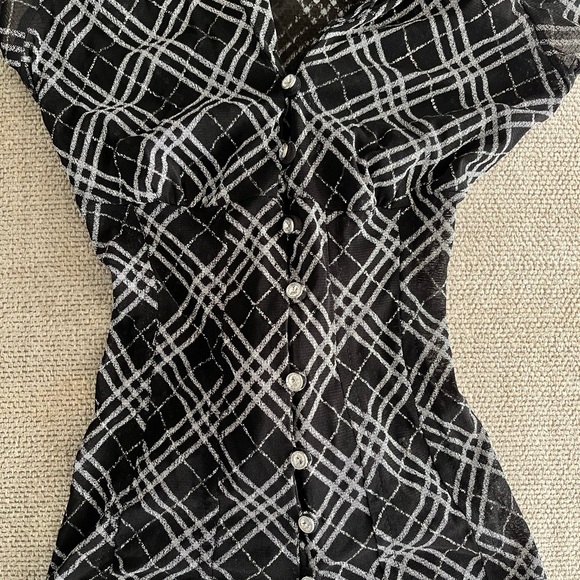 Vintage Jane Norman cap sleeve corset style mesh sheet top with lace up details - Picture 2 of 3